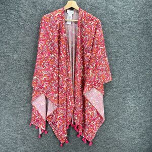 Belle Top Women M/L Pink Geometric Open Front Long Sleeve Breathable Casual